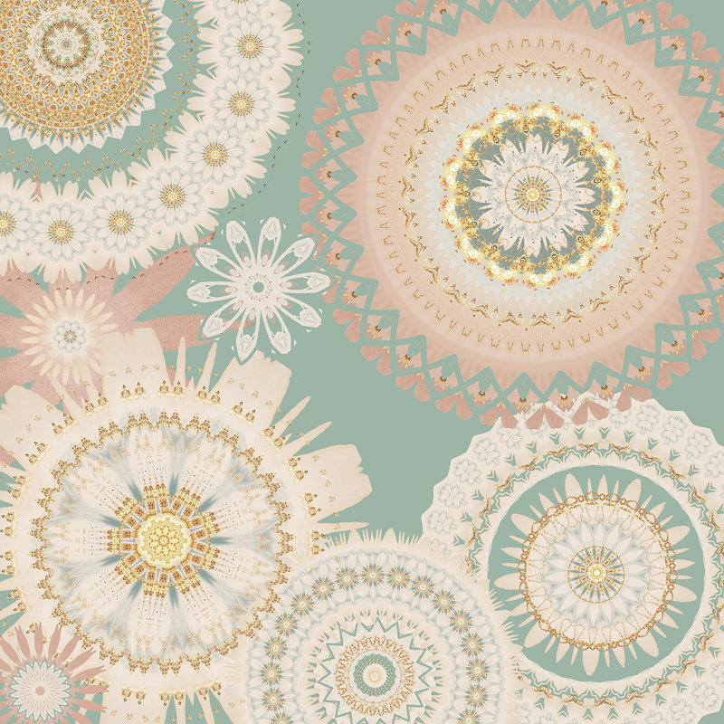 Mandala rose et menthe doré, H 12 po x l 12 po