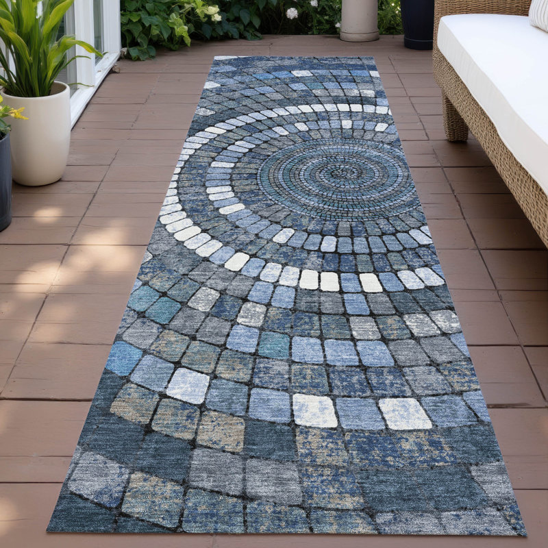 Machine Washable Indoor/Outdoor Husby ACN2216 Geometric Rug, Runner 2'3" x 7'6"