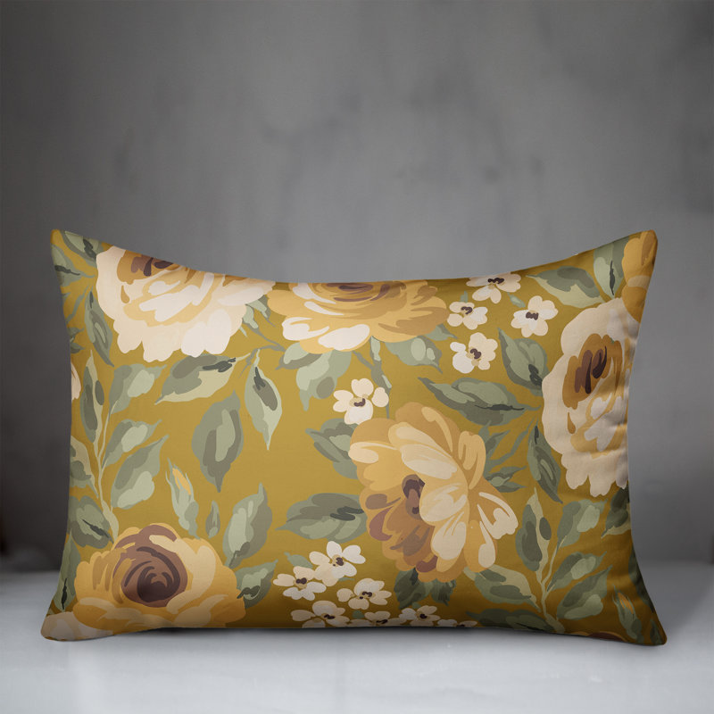 Floral Outdoor Throw Pillow, Yellow