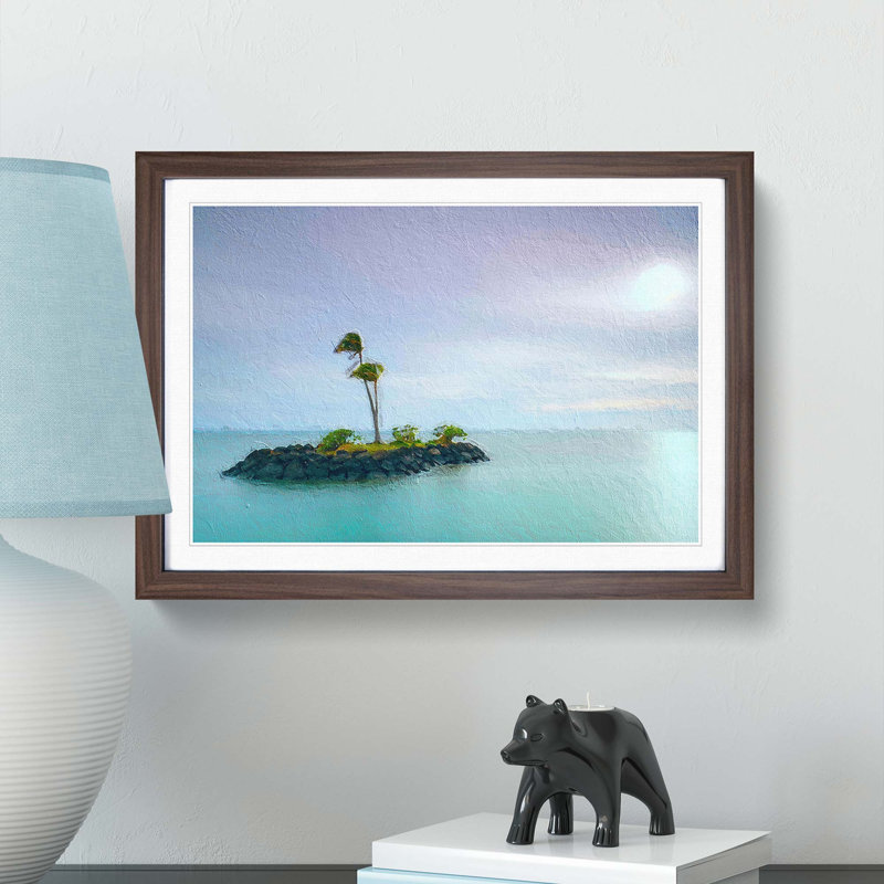 Kahala Beach Island in Honolulu Hawaii - Picture Frame Painting Print, 48cm H x 65cm W x 2cm D, Walnut Framed