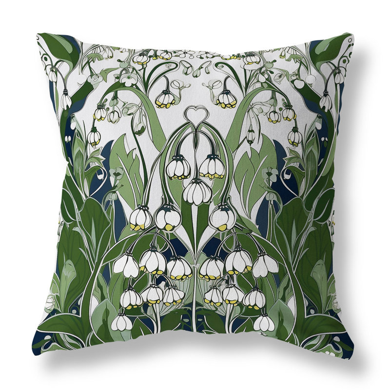 Coussin Lily, H 18 po x l 18 po, Blanc / motif floral vert