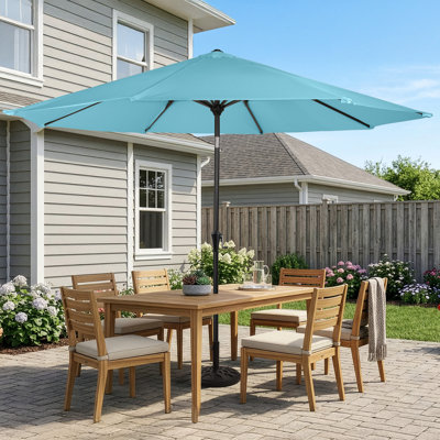 10FT Round Patio Umbrella with 19lb Weighted Base - Auto Tilt, Easy Crank, Vented Canopy Outdoor Umbrella for Shade - For Deck, Balcony, Porch, Backyard, or Pool by Pure Garden (Light Blue)