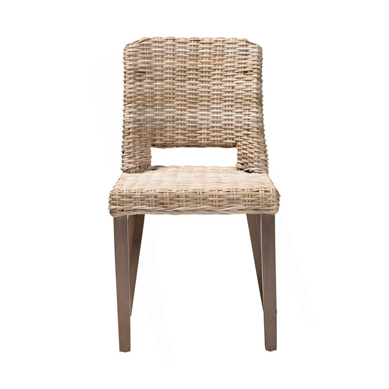 Chaise de salle à manger moderne en bois de rotin gris moderne et brun naturel