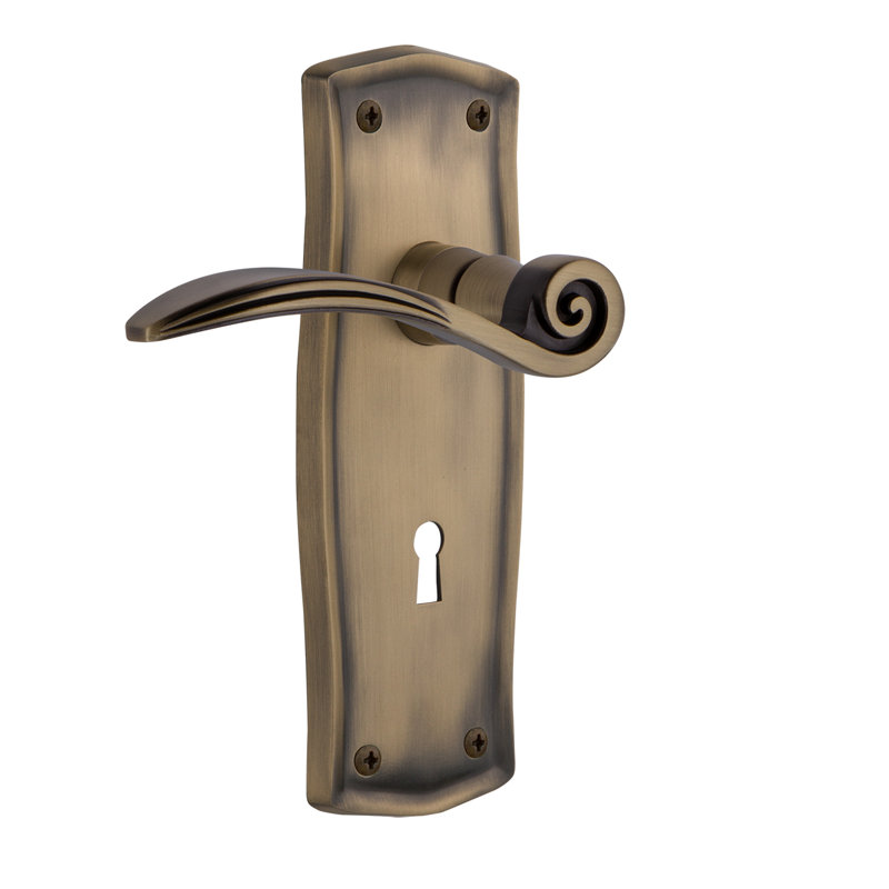 Prairie Plate Single Dummy with Decorative Keyhole and Swan Lever, Right Handed, Antique Brass