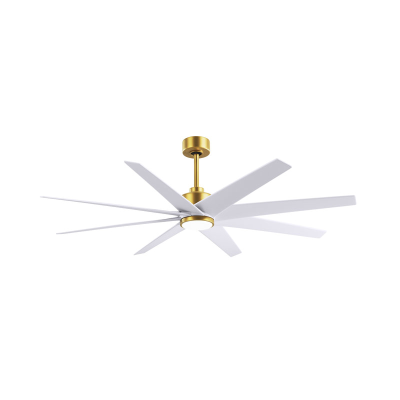 Ariella - Ventilateur de plafond à huit pales - DEL intégrée, Laiton brossé, Blanc mat