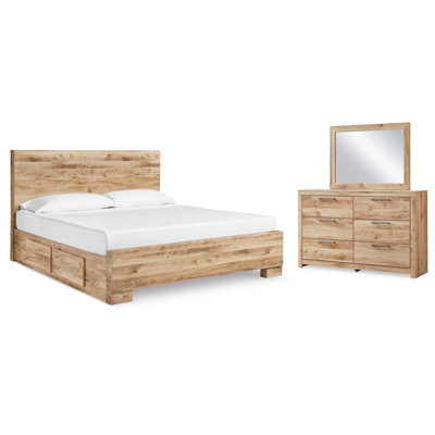 Très grand lit à panneau Hyanna avec rangement latéral, commode et miroir