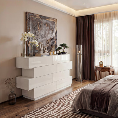 Commode double 8 tiroirs avec surface ultrabrillante