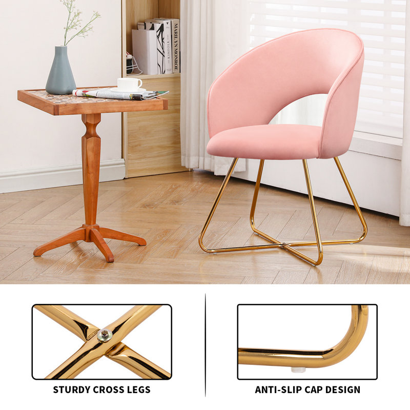Modern Velvet Makeup Accent Chair Upholstered Barrel Chair, Pink Velvet