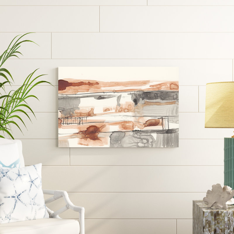 «Terra Cotta Lines II», peinture sur toile, H 24 po x l 36 po, Non, Toile tendue