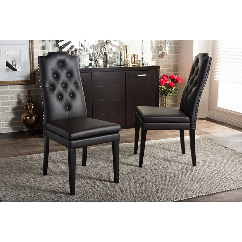 Chaise parsons capitonnée et capitonnée en blanc, Brun foncé
