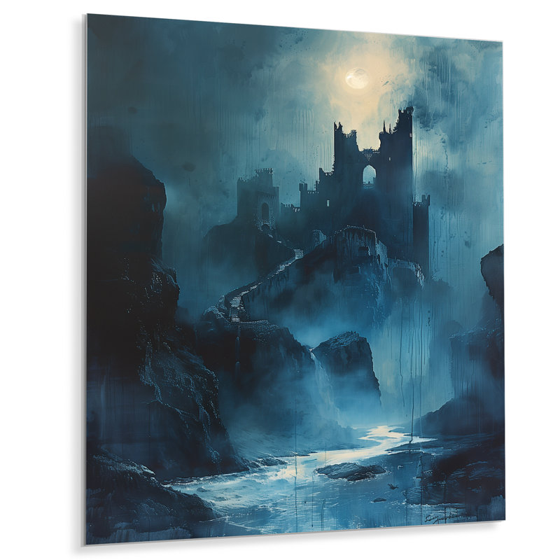 Décoration murale château de vampire bleu Dracula, H 20 po x l 12 po x P 1 po, Métal métal