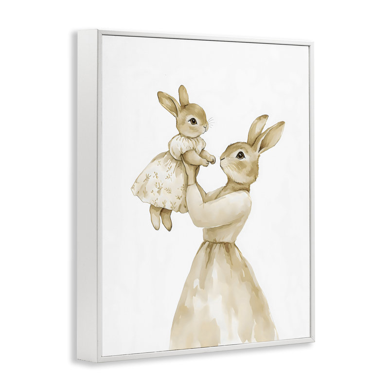Tendre maman lapin, estampe numérique, conception par Arlington Prints, H 30 po x l 24 po, Giclée encadrée blanc bord de mer