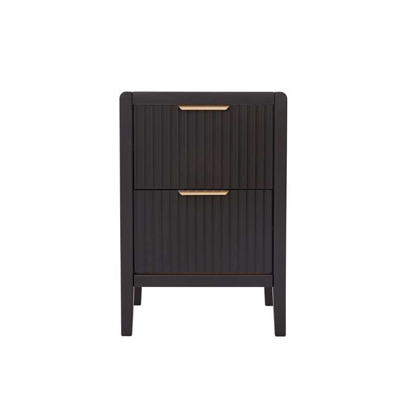 Ameenah 39cm W Solid + Manufactured Wood Bedside Table, Black