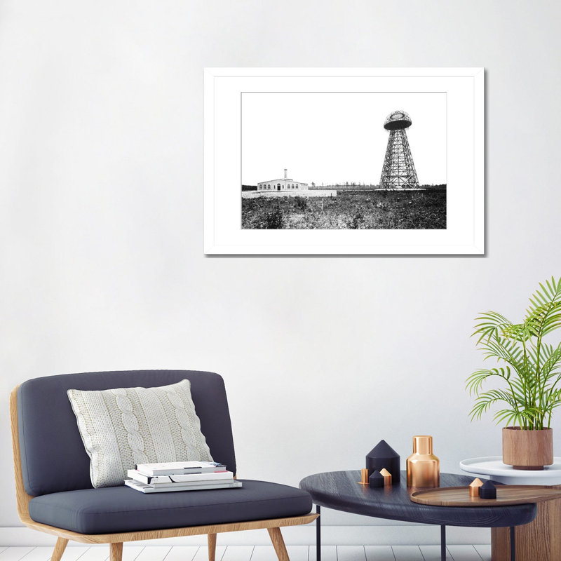 Reproduction d'art mural de la tour de Tesenc, Wardenclyffe Tower, années 1900, 32" x 24", Framed Paper, White