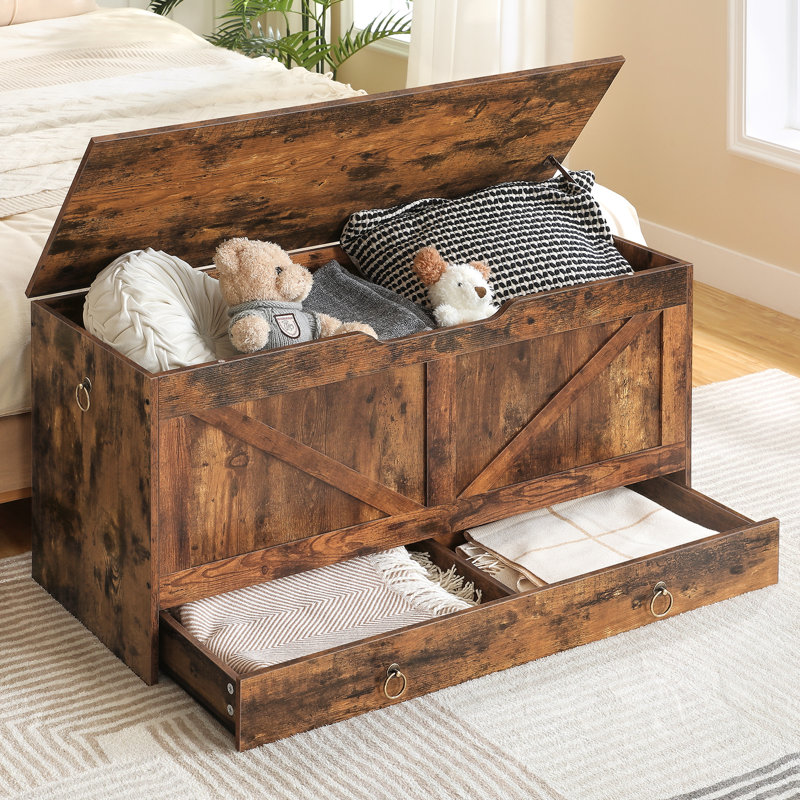 Cheynne Storage Blanket Chest with Drawer, Rustic Brown