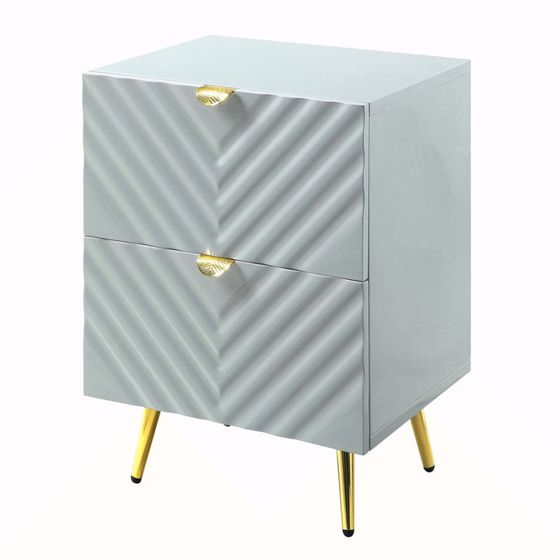 Table de chevet 2 tiroirs ultrabrillante, Gris