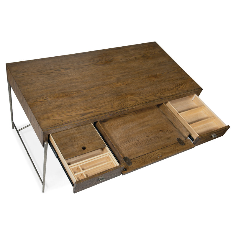 Sorrel Brown White Oak Writing Desk with Pewter Metal Base