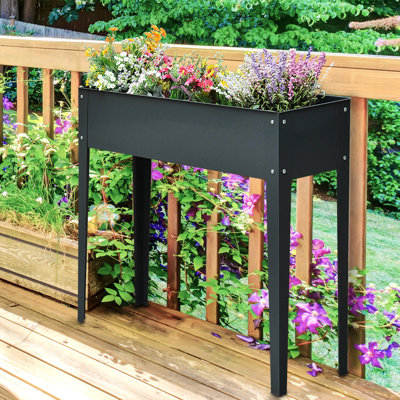 Dark Gray Metal Elevated Planter Box By , Raised Garden Bed With Legs, 38.12"X11.97"X7.25", Attracts Beneficial For Plants, Reduces Bending & Stooping
