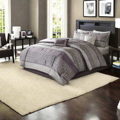 Ensemble de literie de luxe en jacquard 7 pièces, polyester, design mauve pour la décoration intérieure