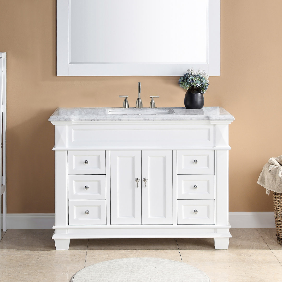 Aiyza 48" Single Sink Freestanding Bathroom Vanity with White Carrara Marble Top Lark Manor™ Base 
