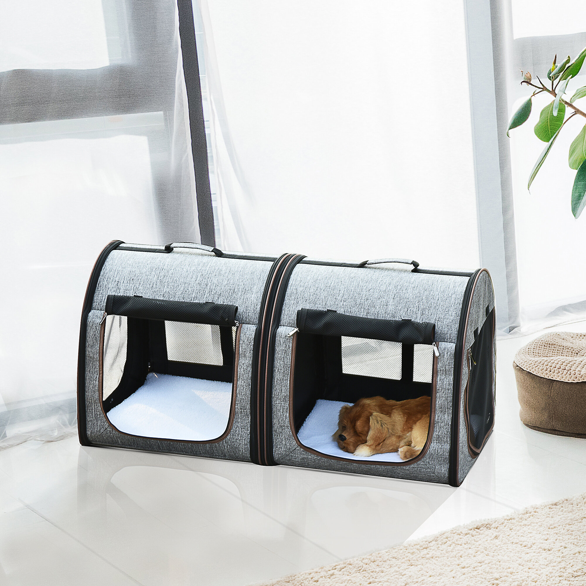 Pet Carrier 39 Soft-Sided with Divider and Dual Compartment in Gray