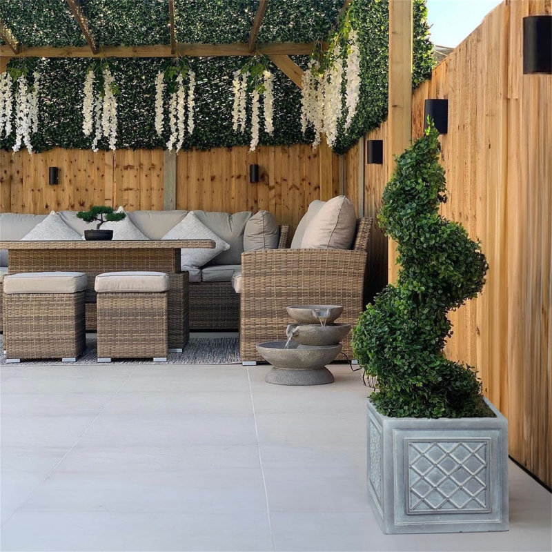 Square Planter | Lattice Grey Reinforced Stone Heritage Style Lazio Garden Planter With Drainage Holes, 38 Litres