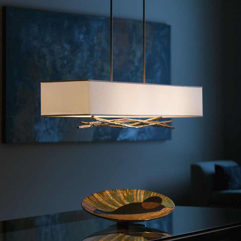 Brindille 4 - Light Kitchen Island Rectangle Pendant, Flax, Modern Brass