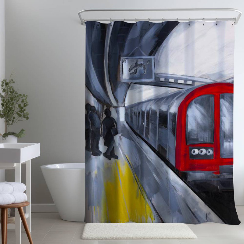 Shower Curtain TR27 – Polyester Shower Curtain, Dye Sublimation Print, 71" W × 74" L, Blue/Red/Yellow