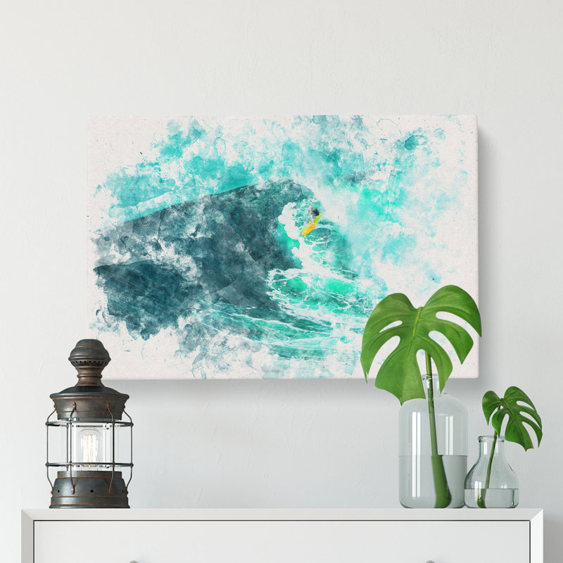 Surfing In Hawaii Watercolour - Wrapped Canvas Print, 50cm H x 76cm W x 3cm D