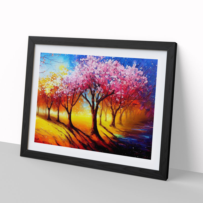 Cherry Blossom Tree Park Vol.3 - Single Picture Frame Painting, 46cm H x 64cm W x 2cm D, Black