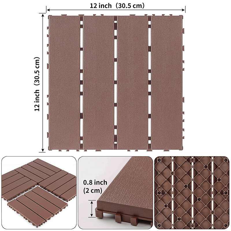 Carreaux de terrasse en plastique emboîtables, Brun
