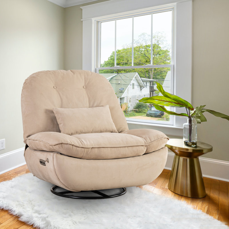 Katrein Wide Tufted Upholstered Power Recliner with Voice Control, Cream