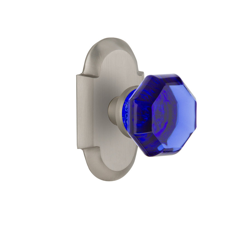 Plaque Cottage avec bouton de porte en cobalt Waldorf, Nickel satiné