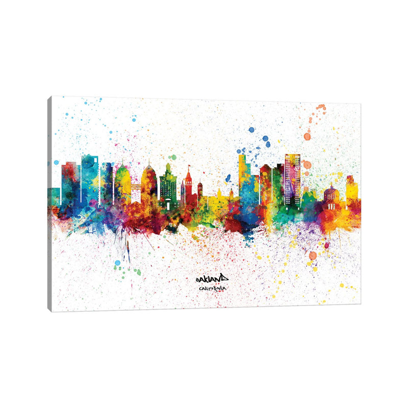 Oakland California Skyline Splash by Michael Tompsett - Wrapped Canvas Gallery-Wrapped Canvas Giclée, 45.72cm H x 66.04cm W