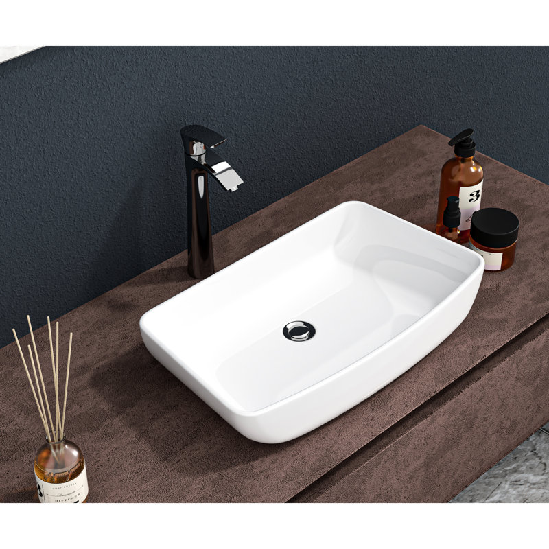 24"X15" Ceramic Rectangular Bathroom Vessel Sink - Modern, Stain , Countertop Mounted For Home And Bathrooms In White Graceful, Install Multiple Areas