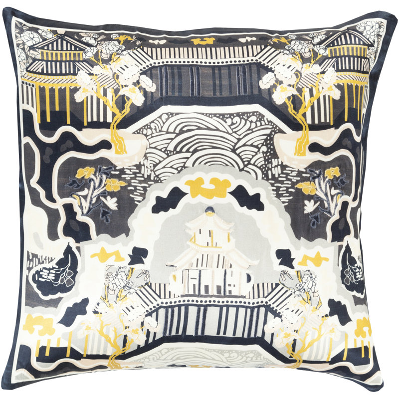 Housse de coussin Geisha, H 18 po x l 18 po x P 0,25 po, Noir-bleu