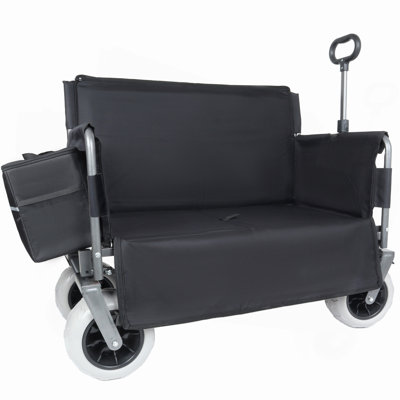 Folding Wagon With Bench Seat & 500 Lbs Capacity Patent Protection -3-In-1 Collapsible Utility Cart With All-Terrain Beach Tires For Camping, Includes 1 Ice Pack, Beach, Groceries, Outdoor, Black
