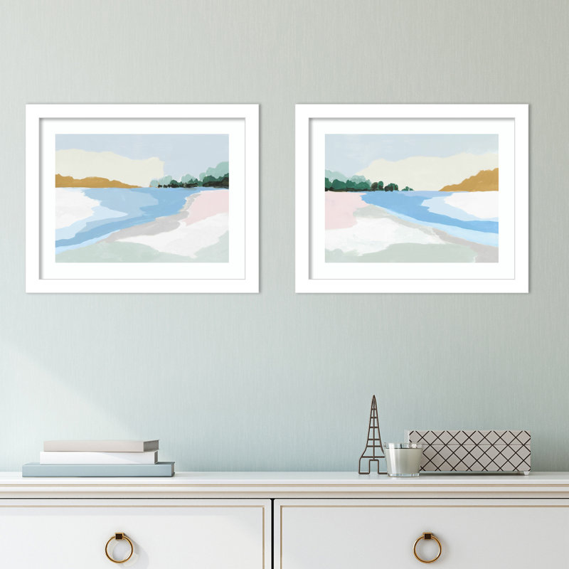 «Soft Coastals - lot de 2» par Isabelle Z, impressions murales encadrées, Blanc, H 33 po x l 85 po
