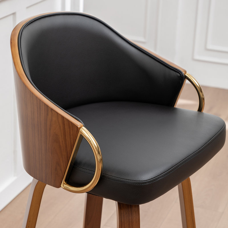 Tabourets de bar pivotants modernes Mahtab avec revêtement en polyuréthane et pieds en bois, Noir