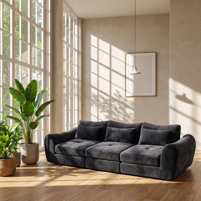 SOFSIT 36.61" W x 101.58" D x 28.74" H Flannelette High-Density Foam Modular Cloud Sectional Sofa