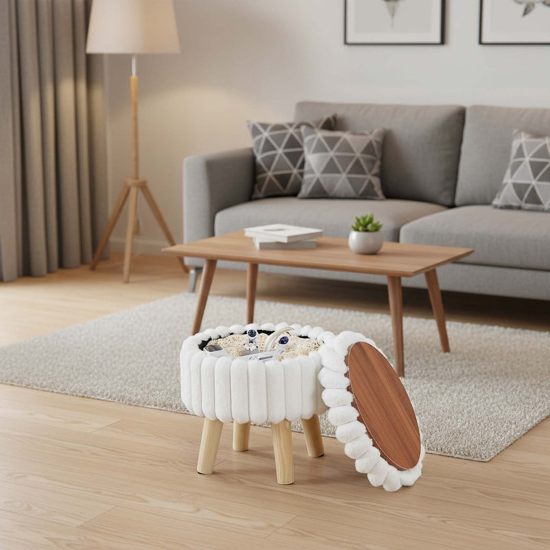 Mini-table basse pour fauteuil avec repose-pieds crème