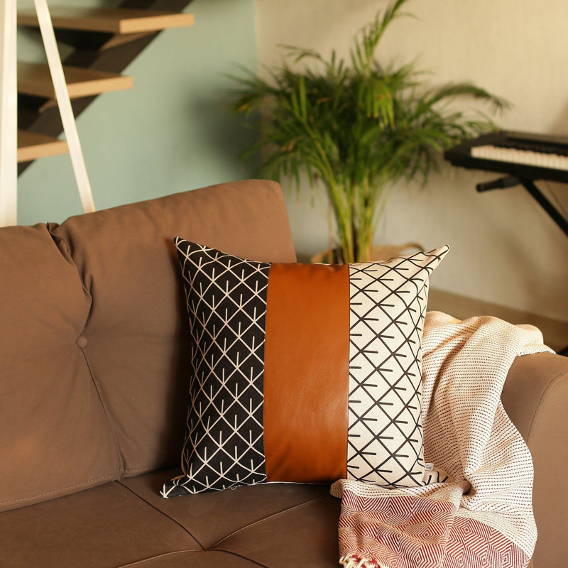 Set Of 2 Brown Patterned And Solid Throw Pillows