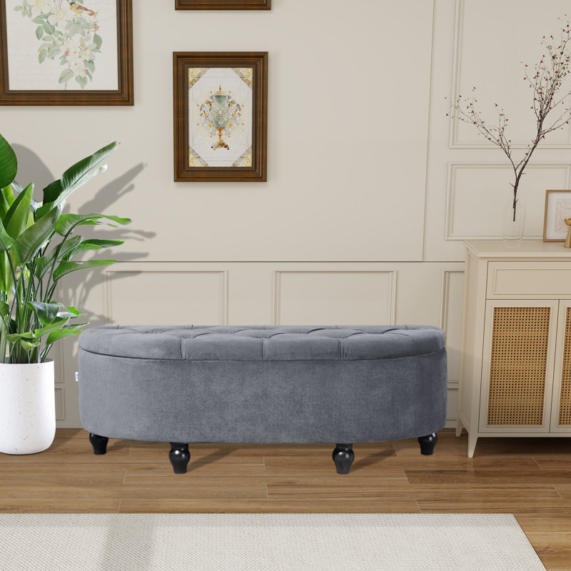 Velvet Upholstered Storage Bench, Dark Grey