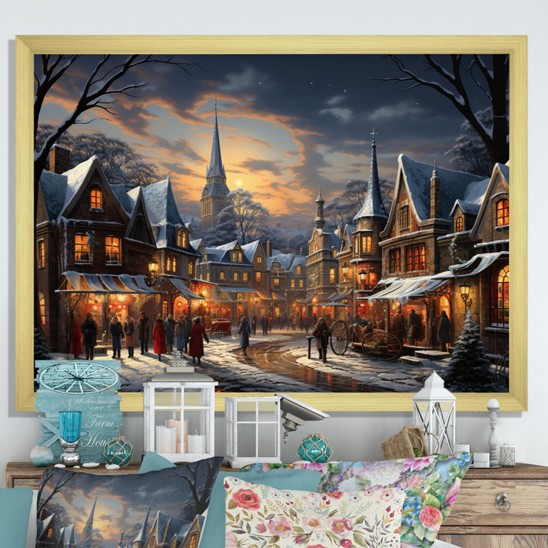 «Winter Village Carnival III», impression d'art mural, Cadre doré à une seule photo, H 30 po x l 40 po x P 1,5 po