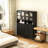 Tempered Glass Door Tall Bookcase - 23.62"L×13.78"D×63"H White Mdf, 4-Door, Adjustable Shelves, For Living Room/Bedroom/Office，Black-787230417