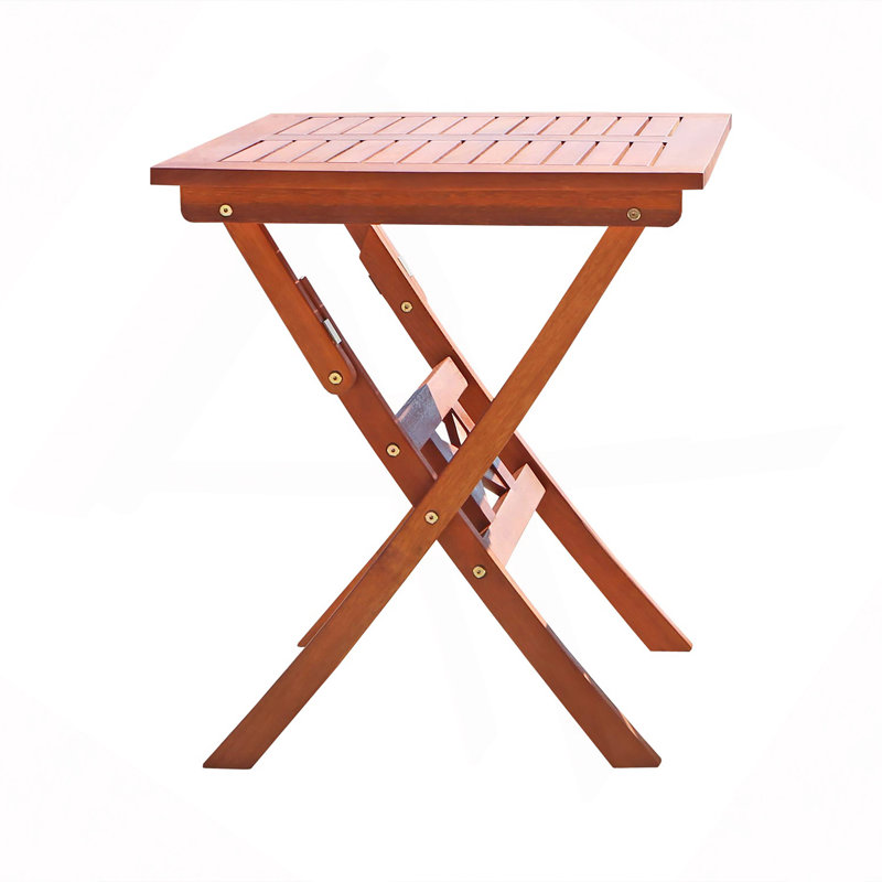 Table carrée pliable à lattes carrées pour patio / extérieur - bois franc d'eucalyptus, finition huilée brun rougeâtre, assemblage et rangement faciles