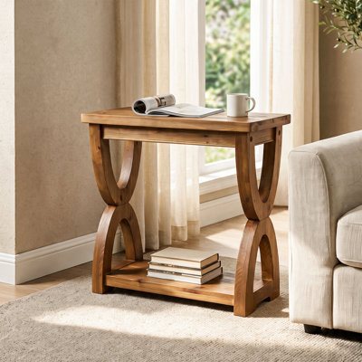Table de bout à 2 niveaux en bois massif avec rangement