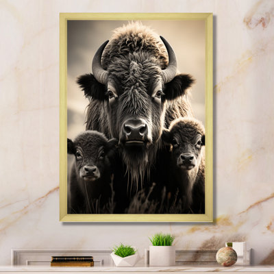 Bison Bison Family Bond - Bison, reproduction d'art encadrée