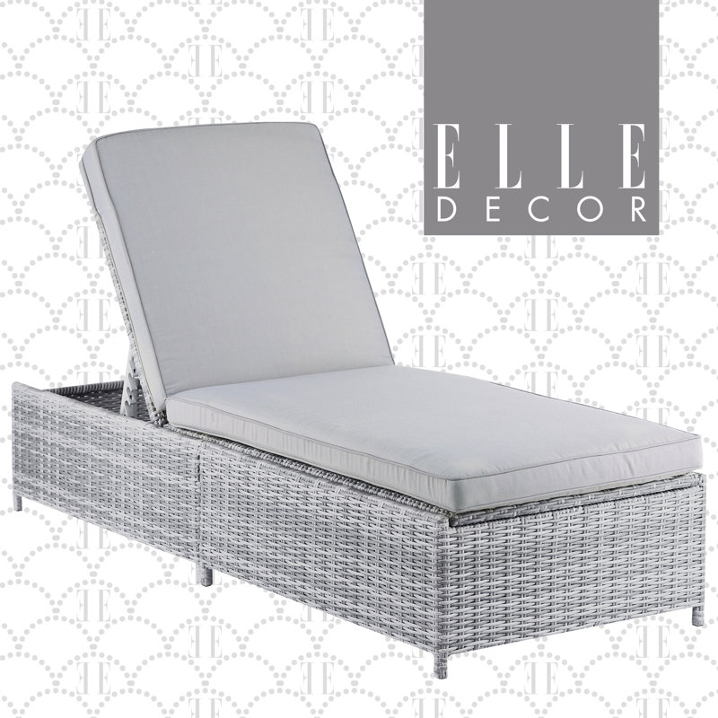 Elle Decor Gray Wicker Outdoor Chaise Lounge with Cushions and Storage
