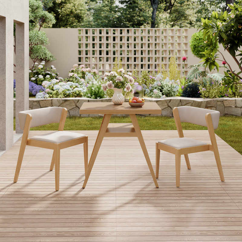 Ensemble 3 pièces de table et chaises en bois massif, Tanné